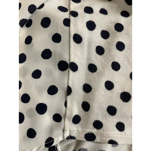 Polka Dot Blouse By Loft Size M Short Sleeve Smocked White/Black - Picture 7 of 8
